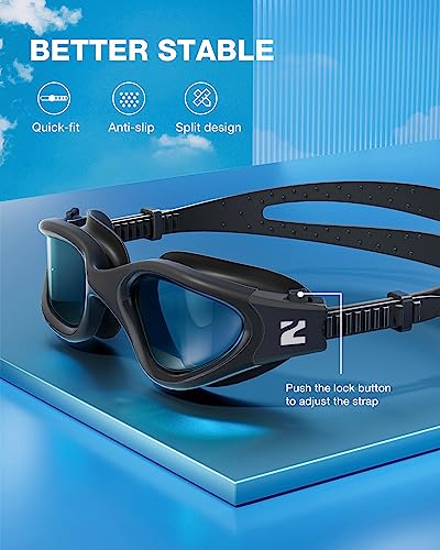 ZIONOR Swim Goggles, G1 SE Swimming Goggles Anti-Fog for Adult Men Women - color: A2-smoke Lens Allblack Frame