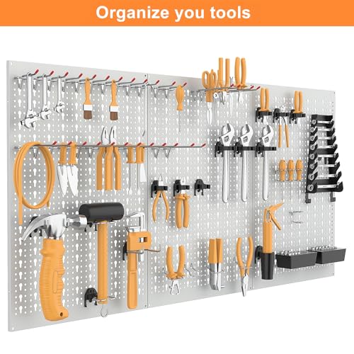 WALMANN Metal Pegboard, Tool Organizer Boards with Hooks, 24x48 in - color: Grey
