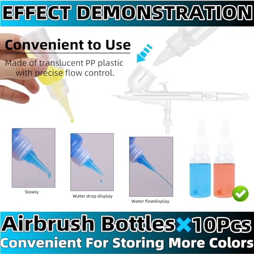 10 Pack Paint Bottle, Airbrush Paint Bottles & Accessories - 30ml Refillable Squeeze Bottles with Mixing Ball & Funnel, Storage Containers for Acrylic Paint & Various Liquids