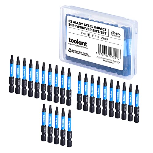 toolant 25PCS T10 2" Impact Torx Bits S2 Steel Security Torx - size: T10(2"*25pcs)