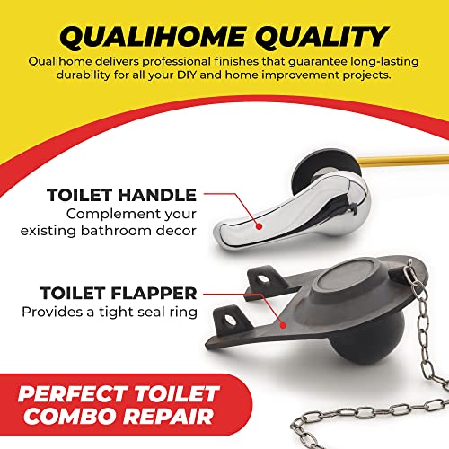 Qualihome Front Mount Chrome Toilet Handle Replacement Kit with 2 Inch Universal Toilet Flapper Replacement Kit and Stainless Steel Toilet Flapper Chain - color: Chrome