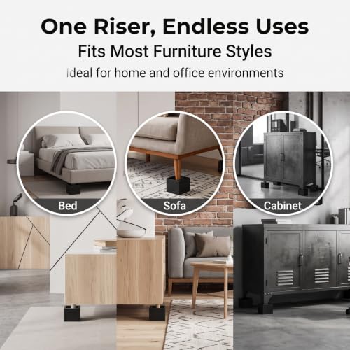 Lufia 3 Inch Solid Pine Wood Furniture Risers 4 Pack, 2000 LBS Non-Slip Lift Blocks for Bed Sofa Cabinet - color: Black - 4-pack, size: 3 Inch