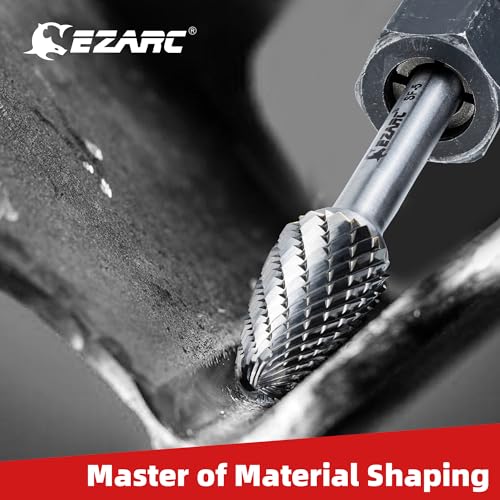 EZARC Tungsten Carbide Rotary Burr Set, 5PCS SF-5 Double Cut, 1/4" Shank - style: SF-5, 5PCS