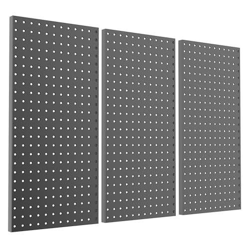 Pegboard Smith Metal Pegboard Panels 12" x 24", 3 Pack Black Wall Mounted Tool Organizer Boards, Heavy Duty Tool Storage Peg Board for Garage, Workbench, Office, Fits 1/4" Peg Hooks - style: 3 Pack Black Panels