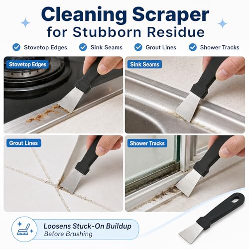 11Pcs Crevice Cleaning Brush Set, Hard Bristle Crevice Cleaning Brush Tool Kit, Thin Brush for Cleaning Tight Spaces, Gaps, Grout, Sink, Bathroom, Kitchen, Window Tracks, Bottles, Straws, with Scraper