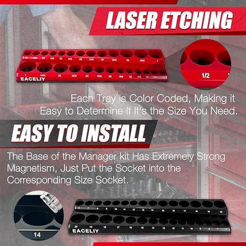 Magnetic Socket Organizer Set, 1/2", 1/4" and 3/8" SAE & Metric Deep & Shallow Tools Tray Holder Kit, holds 199pcs Sockets (sockets not included) (8PC 1/2&3/8&1/4) 丨8PCS - size: 8PC 1/2&3/8&1/4
