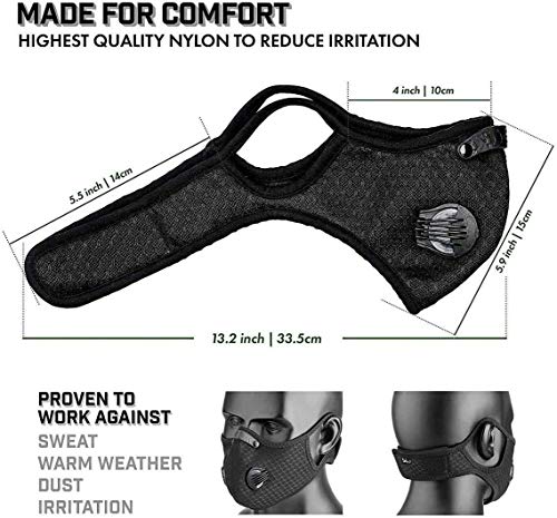 NBDIB 4 Pack Adjustable Reusable Face Protection with 8 Carbon Filters and 8 Valves for Cycling Sport Black