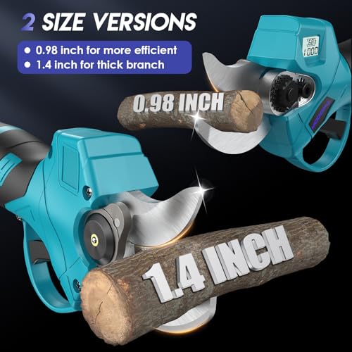 Upgraded Electric Pruning Shears, 1.4" Cutting Diameter Cordless Pruner with LCD Display, Brushless Motor, 2×2.0Ah Rechargeable Batteries & Extra Blade for Garden Trees and Branches - style: LCD-1.4" blue