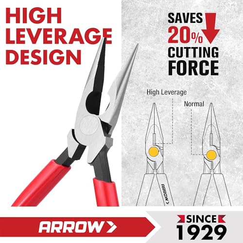ARROW 6" High Leverage Needle Nose Pliers, Long Nose Pliers - size: 6 INCH