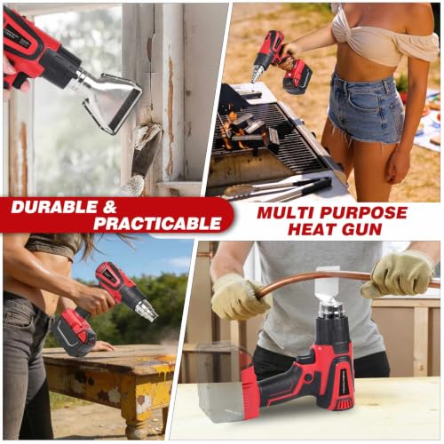 Cordless Heat Gun Compatible with Milwaukee m18 Battery 350W Fast Heating 120℉–1112℉ Variable Temperature LCD Display Portable Hot Air Gun 4 Nozzles for Crafts, DIY (Tool Only, Not Made by Milwaukee)