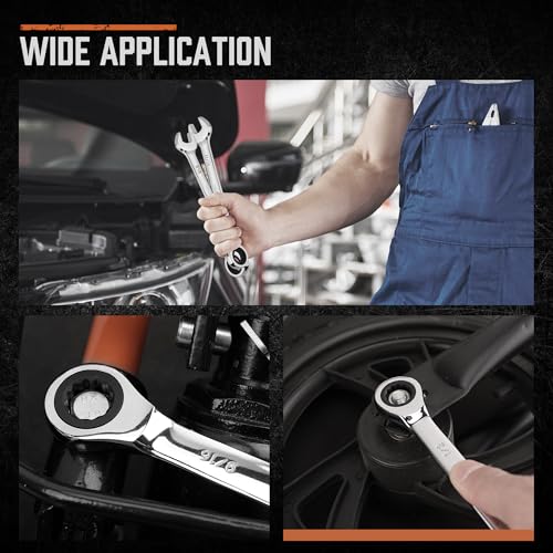 HORUSDY Combination Ratchet Wrenches Set with SAE | 8 Pieces Wrench Set with Wrench Organizer | 72-Tooth | 5° Swing Arc | 1/4" - 11/16" | Chrome Vanadium Steel - style: 8-Piece