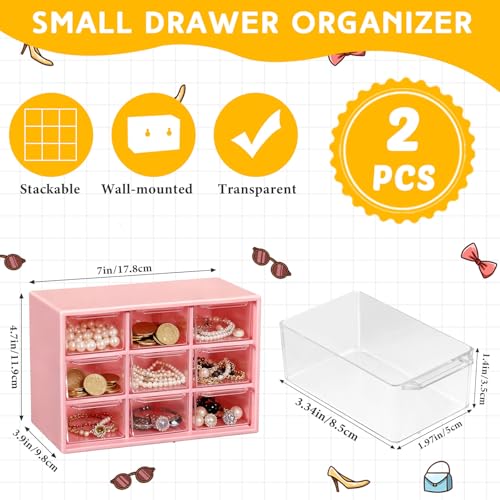 Wenqik 2 Pcs Mini Storage Drawers, Purple, Pink - color: Purple, Pink