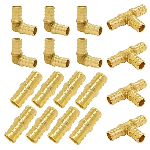 Hooshing 18 Pack 1/2" PEX Fitting Combo, Straight Coupling, Elbow, Tee Set - size: 1/2" 3 Size 18PCS