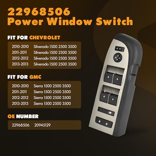 YBC Front Driver Side Power Window Switch for 2010-2013 Silverado Sierra - style: 2010-2013
