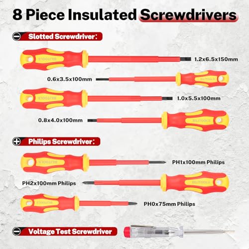 BILITOOLS 1000V Insulated Electrician Tools Set, Insulated Screwdrivers Set - color: 12pc Screwdriver & Pliers Set, size: Insulated Screwdriver Set