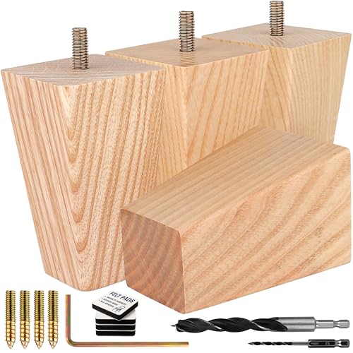 Airy Abode Premium Ash Wood Square Furniture Legs (Full Install Kit) - Pick Your Size and Color - color: Natural Ash Wood, size: 4 Inches