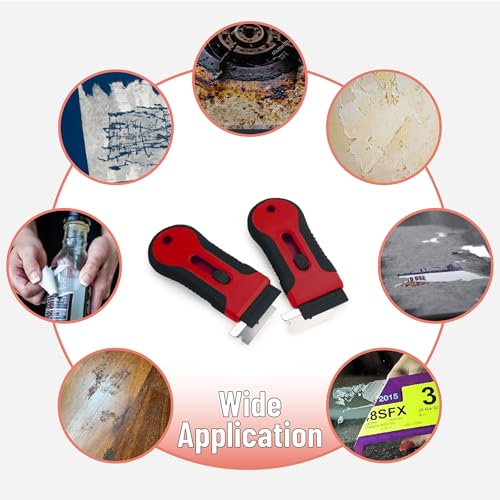 Bates- Razor Blade Scraper Tool, 2 Pack, 30 Extra Stainless Steel Blades, Anti-Slip Ergonomic Handle Design, Razor Scraper Set for Cleaning Window, Paint, Oven, Glass, Stove - color: Black & Red