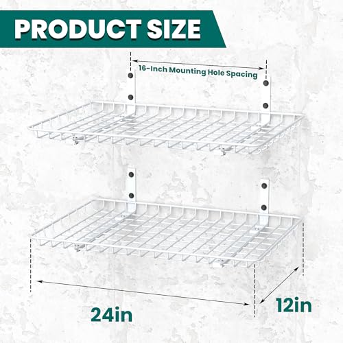 EVERHANGER Garage Wall Shelves 12x24 Inch, Wall Mounted Storage Shelf - color: White