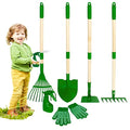 Duckura Kids Gardening Tools Set - 7pcs Garden Tool for Kids | with Shovel, Rake, Hoe, Leaf Rake, Outdoor Yard Lawn Digging Weed Toys, Birthday Gifts for Boys Girls Age 2 3 4Years Old - color: green