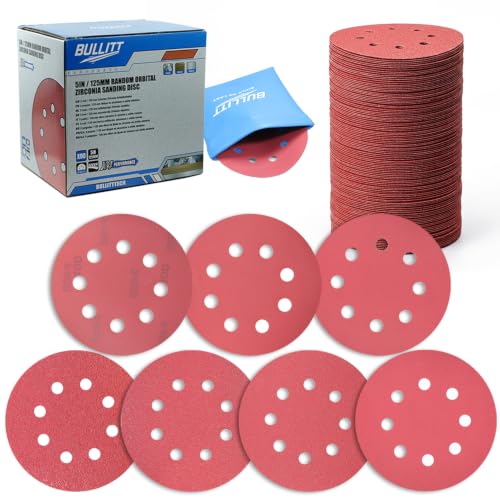 90Pcs 5" 8-Hole Zirconia Sanding Discs, 40-400 Mixed Grit Hook & Loop Discs