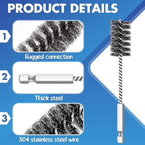 Hicarer 4 Pcs Wire Bore Brush for Power Drill Set, Stainless Steel