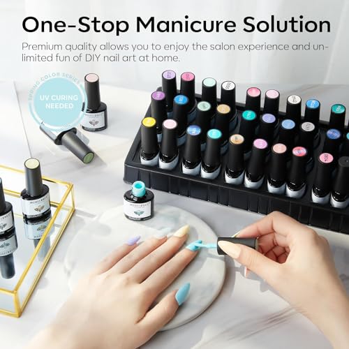 modelones Gel Nail Polish Set Glitter Pastel Spring 32PCS 28Colors - color: A0-Maracon Bloom