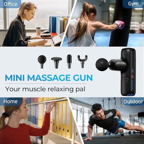 Massage Gun with Heat Therapy, Deep Tissue Mini Muscle Massager - color: Black