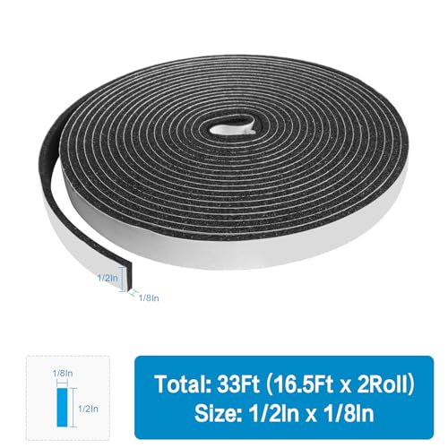 DGSL Foam Weather Stripping, 1/2" x1/8", 33Ft Door Window Seal Tape - size: 1/2In x 1/8In x 33Ft