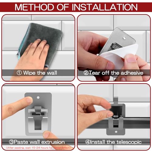 CIEMGNZOC 4PCS No Drill Curtain Brackets, Self-Adhesive Rods, Nail Free Adjustable Holders, Hooks for Rods Under 1.57 Inch (Silver) - color: 4 Pcs Silver