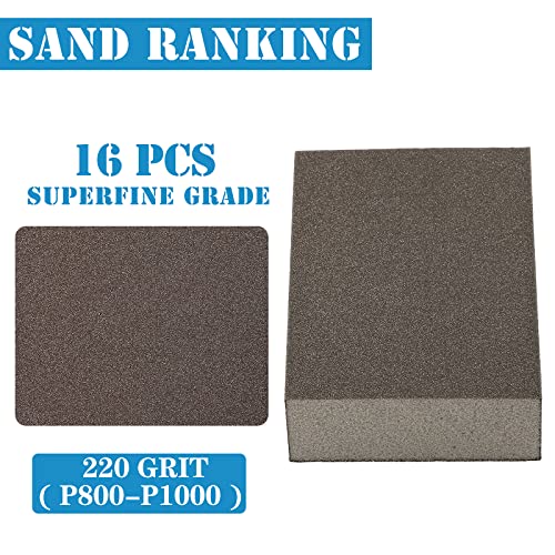 16Pcs 220 Grit Sanding Blocks, Jamiikury Sanding Sponge Washable and Reusable, Wet Dry Sandpaper Sponge for Wood Metal FurniturePaint and Drywall - size: 220 Grits