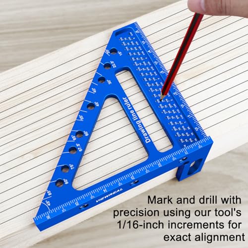 Quick-Set 3D Measuring Square - Multi-Angle Carpenter's Tool with Angle Pin for Woodworking,Imperial Line Ruler, Essential Woodcraft Layout Aid - color: Blue