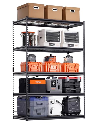 VEVOR Storage Shelves, 3000 lbs, 5 Tier Heavy Duty Garage Shelving, 24" D x 48" W x 72" H Adjustable Metal Shelves for Industrial Shelving Unit Utility Shelf, for Kitchen, Warehouse, Basement, Black - color: Black, size: 24" D x 48" W x 72" H