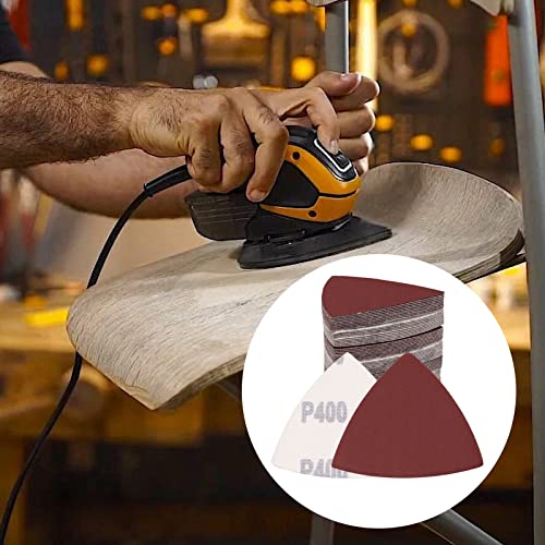 120 Pcs Triangle Sanding Pads, 400 Grits Detail Sander Sandpaper Hook and Loop Sanding Sheet,3-1/8"(80mm) Triangular Sandpaper for 3-1/8" Oscillating Multi Tool, No Holes - size: 400 Grit, style: No Hole
