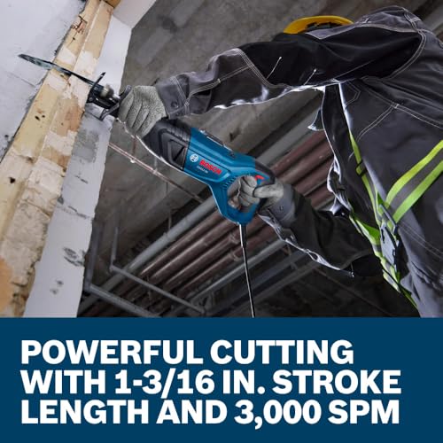 BOSCH GSA12-30 Corded Reciprocating Saw - 12 Amp Power, 1-3/16 In Stroke Length, Variable Speed Control, Tool-Free Blade Change, Lightweight Design for Easy Maneuverability (Bare Tool)