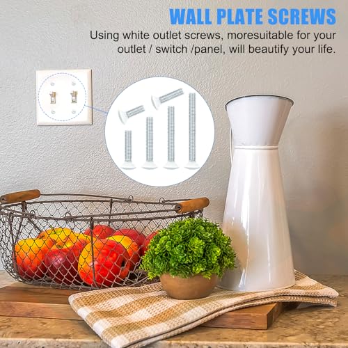 130 Pack White Outlet Screws 6-32 Thread, Wall Plate Screws for Electrical Cover Panel and Switch Plate, Includes Long Outlet Screws in 6 Sizes (3/8", 9/16", 3/4", 1", 1/2", 1-1/4") (White) - color: White