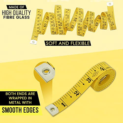 Flexible Tape Measure Pack of 2, Accurate Dual Scale Standard & Metric Measurements Tape,Soft Measuring Tape for Body, Weight Loss Sewing Tailor Craft Ruler,Blue,150cm/60 inch - color: Yellow / 2 Pack