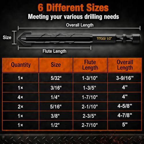 10Pcs Wide-Tip Masonry Drill Bit Set & Concrete Drill Bit Set, 5/32"-1/2" - size: 10 Pcs 5/32"-1/2" Masonry Drill Bit Set