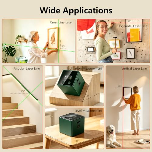 5-in-1 Digital Laser Level with Tripod, Magnetic Base & USB Rechargeable, Mini Angle Finder & Protractor, ±0.1° High Precision Cross Line Laser, Green/Red Beam for Picture Hanging,Tiling & DIY - color: Dark Green