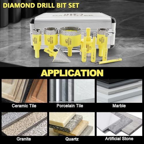 Diamond Core Drill Bits Set 10PCS - DARTOTEK Tile Hole Saw Kit (6/6/6/20/25/32/35/50mm/1 3/8"/6mm for Porcelain, Ceramic Tile, Granite, Marble, Masonry - size: set7