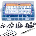 ZTF 840PCS Hex Button Head Cap Bolts Screws Nuts Washers Assortment Kit, M2 M3 M4 M5 Bolts Screws with Storage Box, 10.9 Grade Alloy Steel Machine Thread, ISO 7380 Allen Socket Drive - style: Button Socket Head