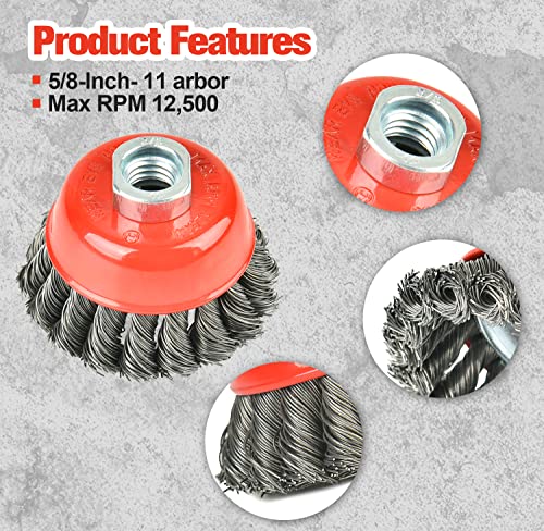 AAIN 8PCS 3Inch Twisted Knotted Wheel Cup Brush Set, 0.020" Wire Brushes - size: 8 pack, style: 3 Inch Knotted Cup Brush