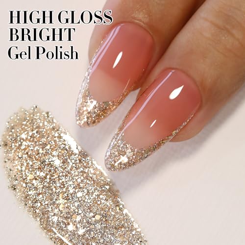 Double Rhythm 15ML Glitter Gel Polish Shimmer Reflective Holographic Color Magnetic for Nail Art Salon DIY at Home (B1117) - color: Gold