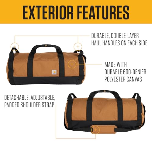 Carhartt Classic Round Duffel with Utility Pouch, Heavy-Duty, Water-Resistant Packable Gear Bag for Jobsite, Gym, and Travel - color: Black, style: 60l