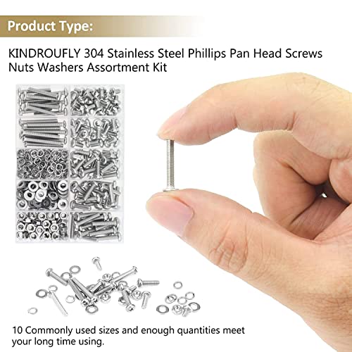 372 Pieces M4 x 6/8 /12/16 /20/25 /30mm Phillips Pan Head Machine Screws Nuts Washers Assortment Kit, 304 Stainless Steel, Fully Machine Thread - size: M4, style: Phillips Pan Head