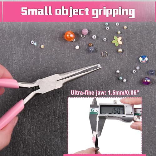 Small Needle Nose Pliers Serrated Jaw 5.3 Inches Extra Long Nose Pliers with Teeth Mini Precision Jewelry Plier for Bending Wire and Small Object Gripping Jewelry Making Tools with Spring - style: Needle Nose Pliers Serrated Jaws