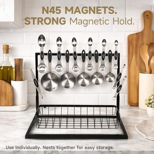 Magnetic Measuring Cups and Spoons Set, Stainless Steel, 14 Pcs