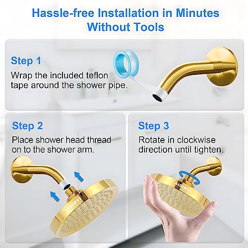 6" High Pressure Rain Shower Head, Luxury Gold Plated Finish - color: Deluxe Gold, size: 6 Inch Round (1 PCS)