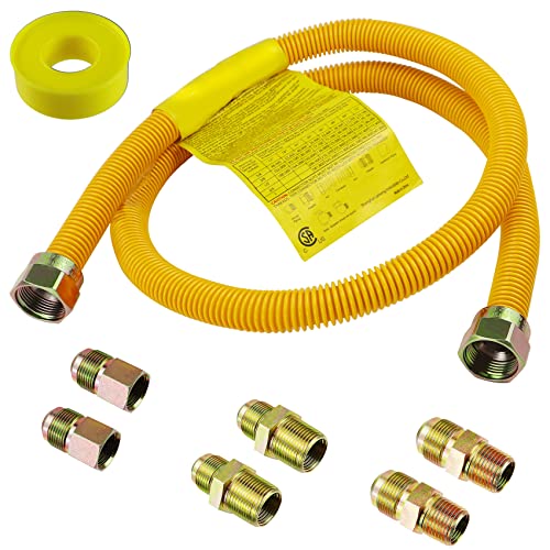 60" Flexible Gas Line Kit for Dryer, Stove, Range, Stainless Steel Gas Dryer Connector Kit, 5/8 in.OD(1/2 in. ID）Dryer Gas Line with Connector 1/2" FIP & 1/2" MIP & 3/4" MIP Fitting - size: 60 In