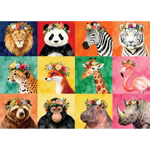 Puzzles for Adults 1000 Pieces - Beast-Themed Colorful Jigsaw Puzzles, Fun Family Game, Challenging Brain Teaser, 28 x 20 in, Great Gift Idea & Home Decor (Floral Beasts) - color: Animal-floral Beasts
