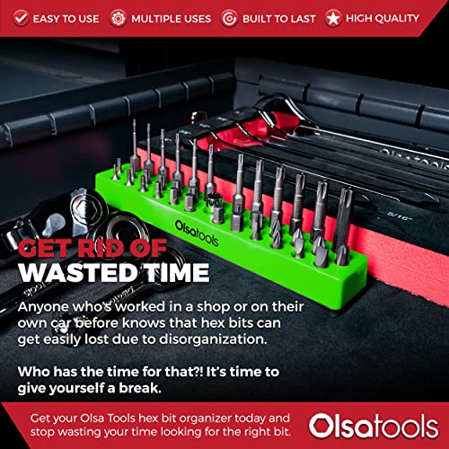 Olsa Tools Hex Bit Organizer with Magnetic Base - Green Holder for Drill, Tamper, and Specialty Bits - Compact Magnetic Storage Solution - Part 1140 - color: Green, size: Small - 1pc